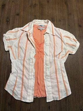 MARCIANO Striped Short Sleeve White Blouse & RW & Co Orange Top